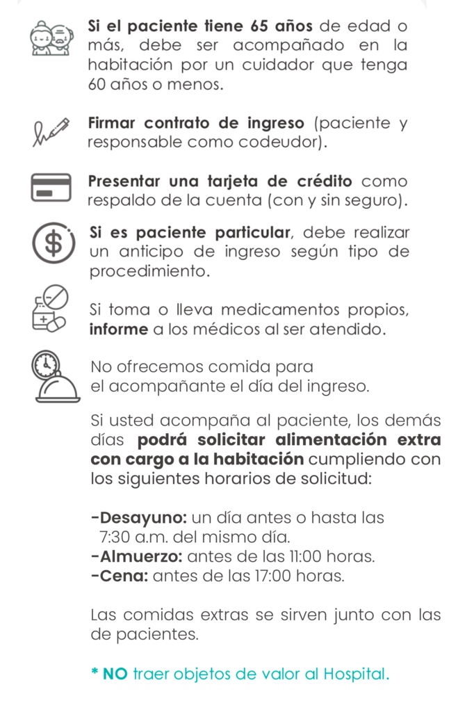 Ingreso Hospital El Pilar / Comida